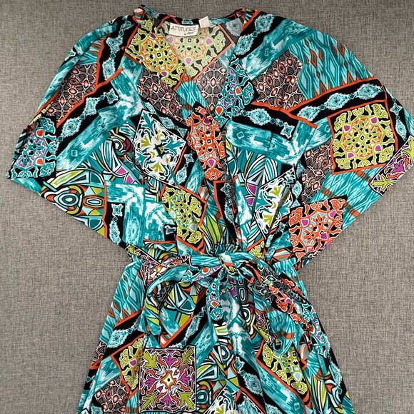 Attitudes By Renee Dress Belted Multicolor V-Neckline medium Dolman Sleeves - Picture 3 of 13